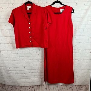 COLDWATER CREEK red linen blend classic elegant career set of 2 jacket dress 10P